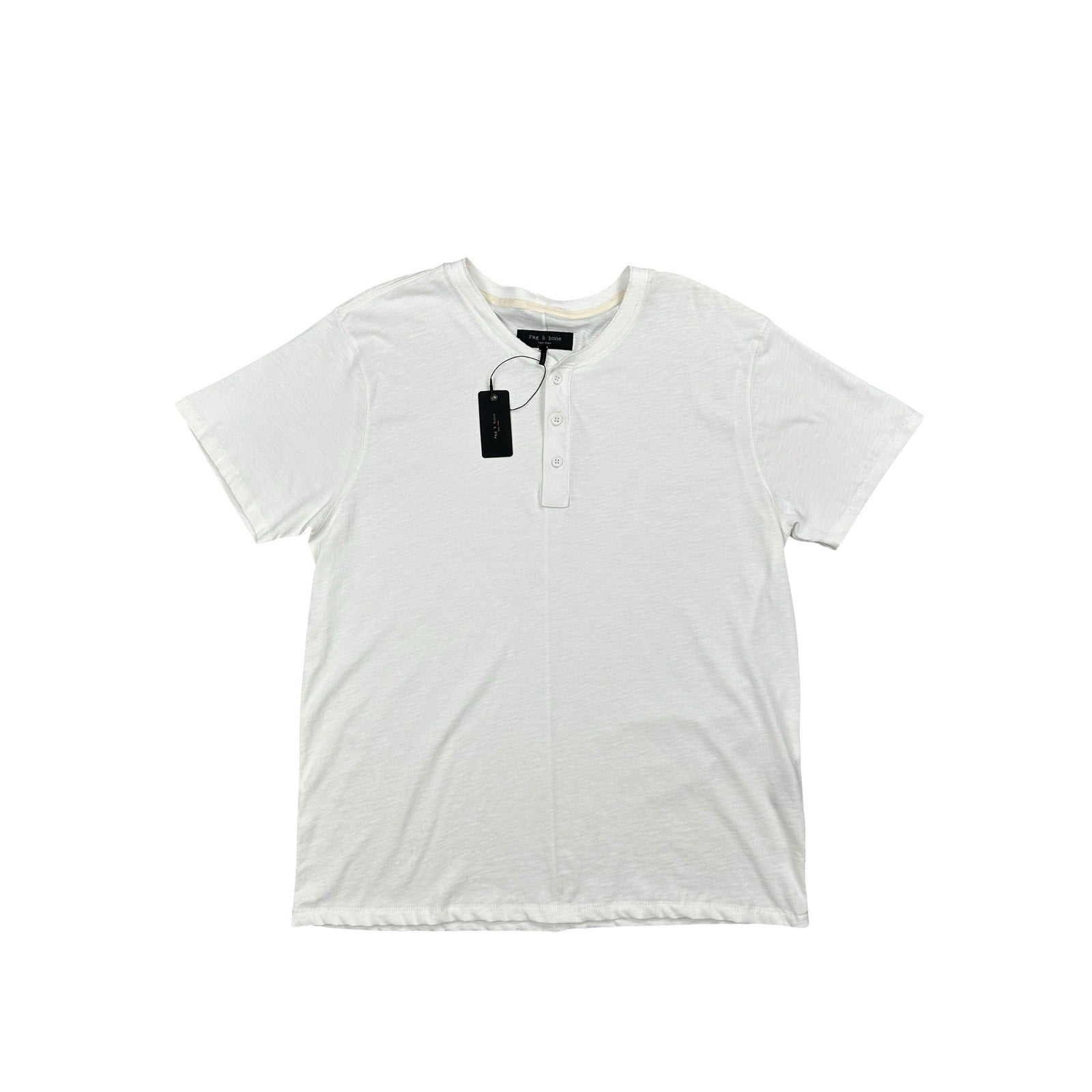 Rag & Bone Classic Slub Jersey Short Sleeve Henley in White — Size 2XL