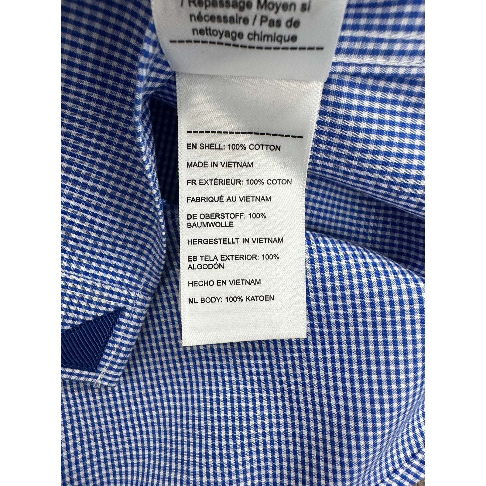 UNTUCKit Kelly Micro Check Slim Fit Wrinkle Free Long Sleeve Shirt in Dark Blue, White — Size Medium // Preowned