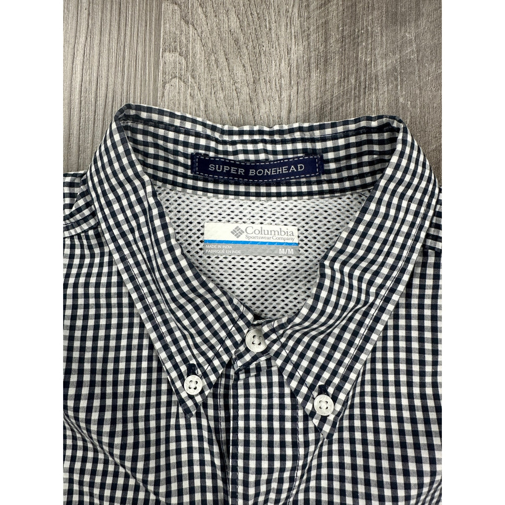 Columbia Rice Owls Super Bonehead PFG Vented Button Down in Navy Gingham — Size M // Preowned