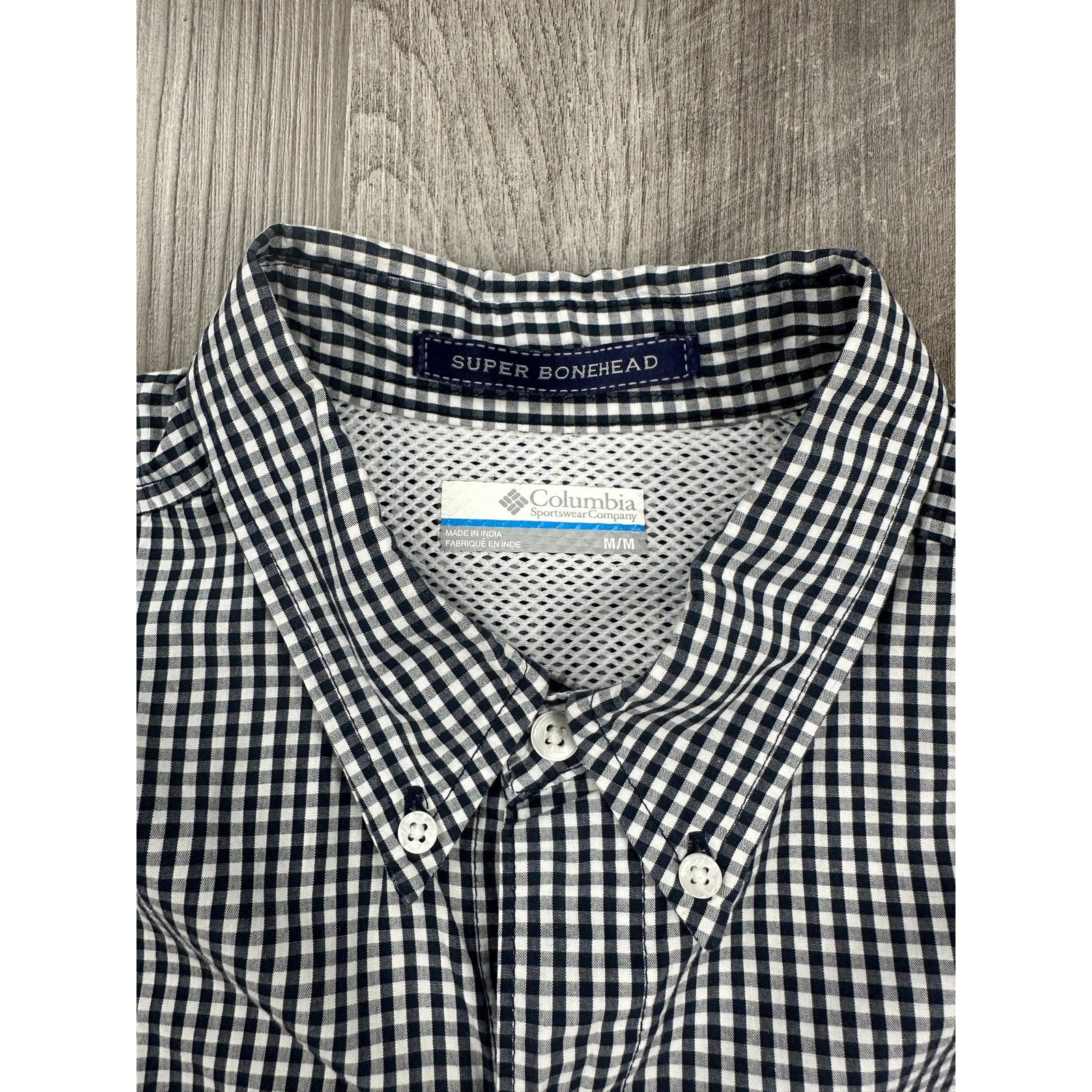 Columbia Rice Owls Super Bonehead PFG Vented Button Down in Navy Gingham — Size M // Preowned