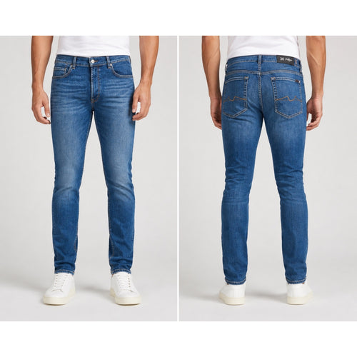 7 For All Mankind Paxtyn Sage Brush Skinny Fit Jeans in Sahara Blue — Size 36