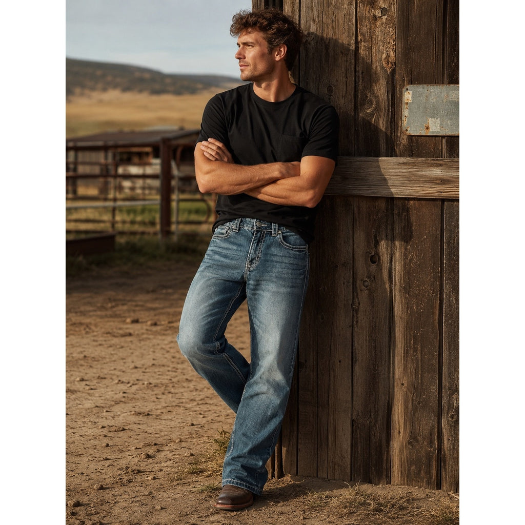 Rock & Roll Denim Double Barrel Relaxed Straight Leg Jean in Blue — Size 29x32 // Preowned