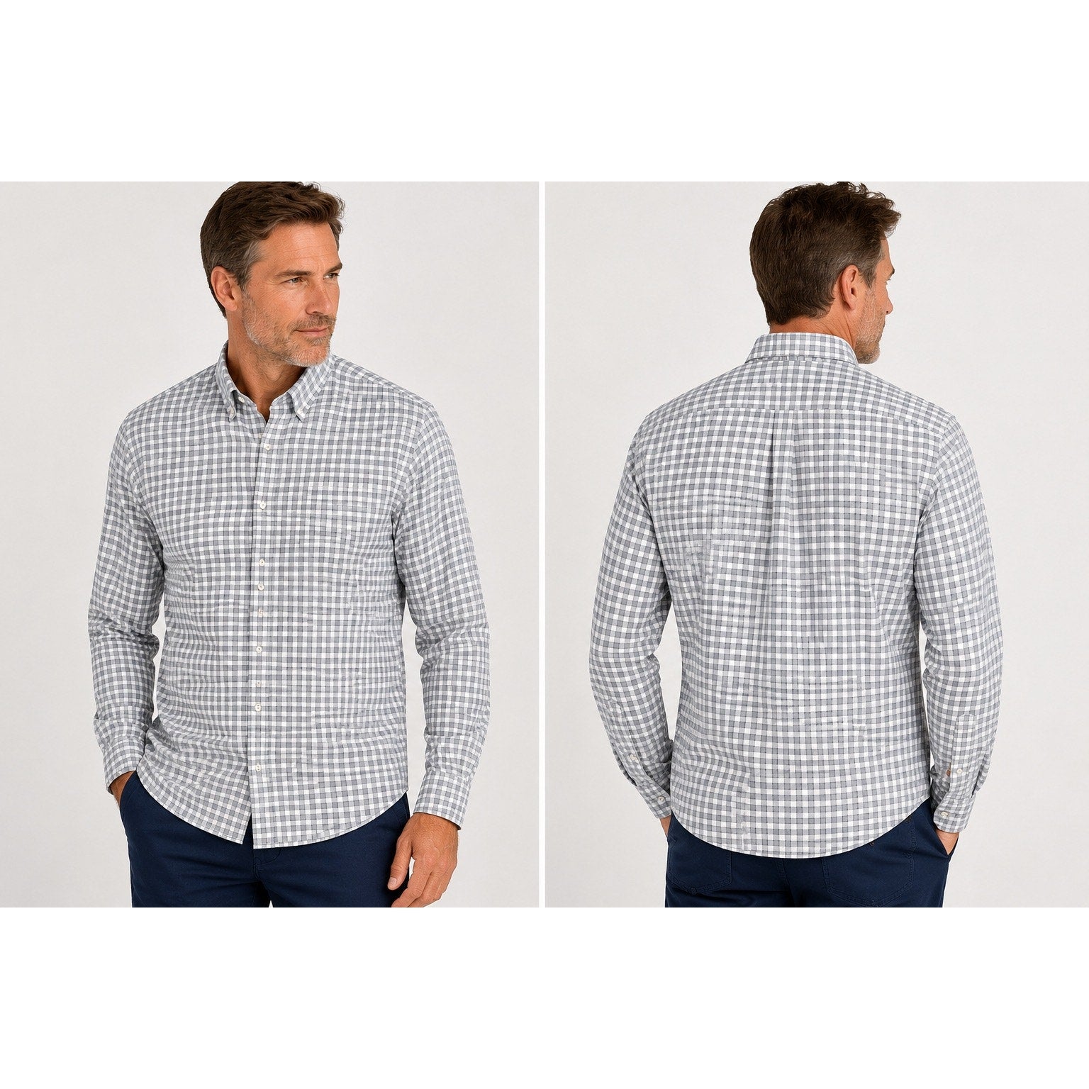 Johnnie-O Allworth Performance Checkered Long Sleeve Button Down in Light Gray — Size XL