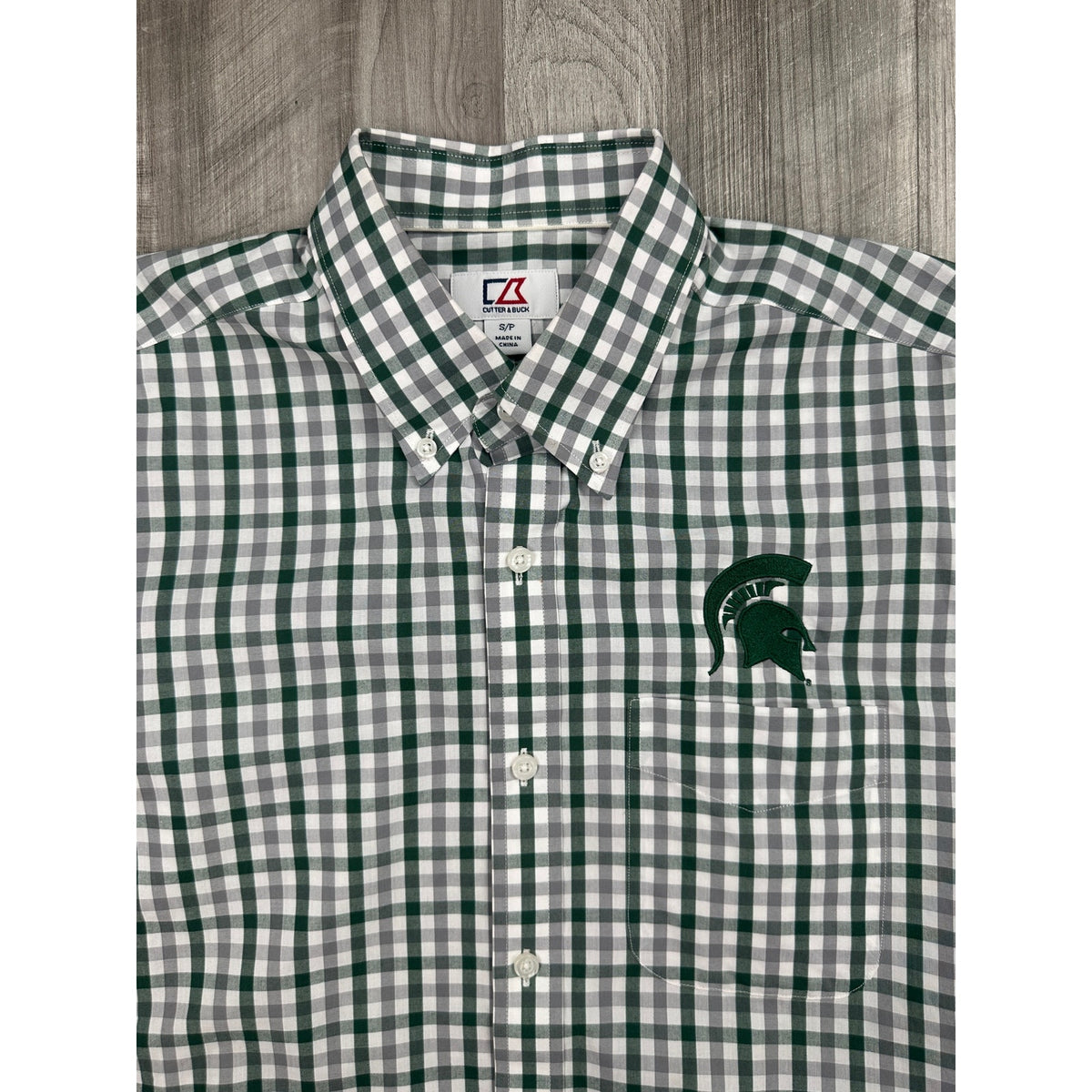 Cutter & Buck Michigan State Spartans Gingham Check Long Sleeve Button Down Shirt — Size Small // Preowned