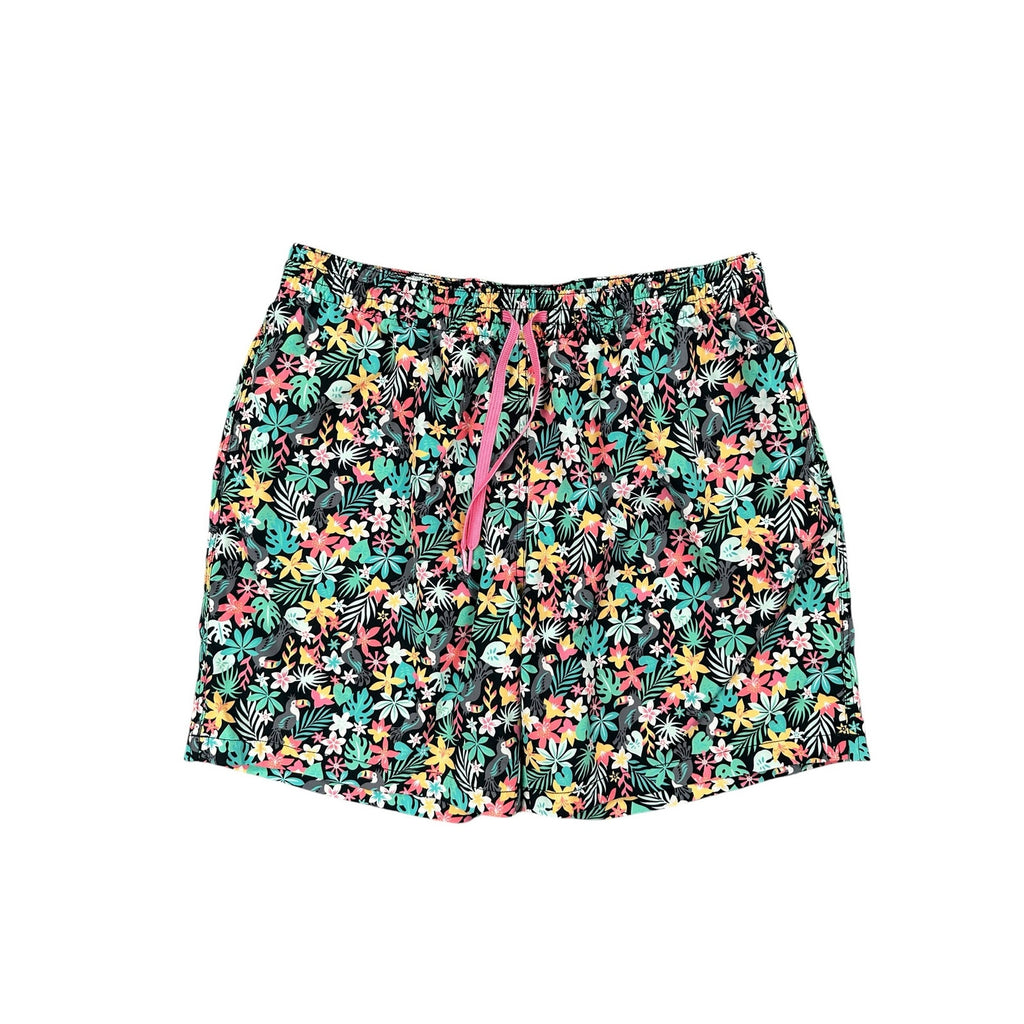 Chubbies The Bloomerangs 7" Swim Trunks in Black with Multi Jungle Print — Size XL // Preowned