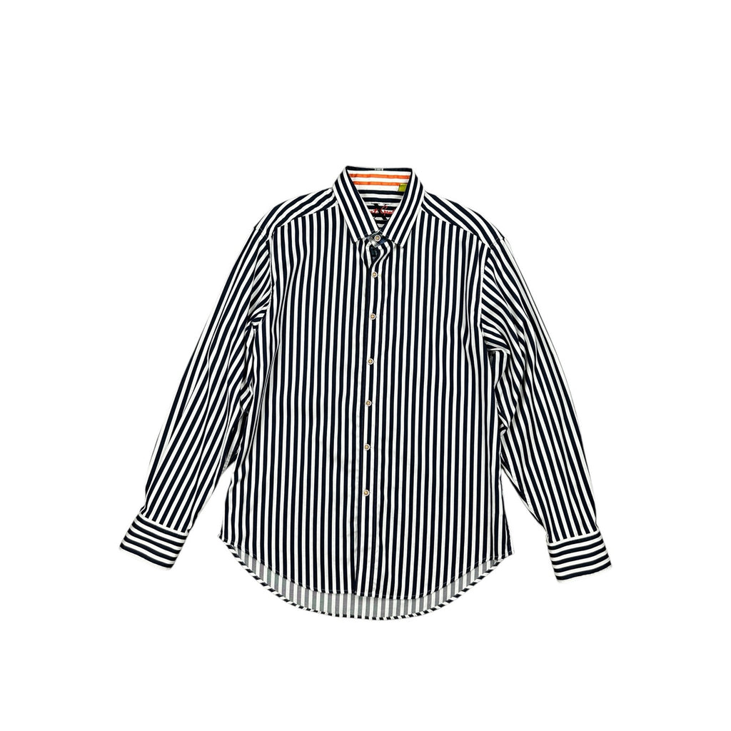 Robert Graham X Collection Tailored Fit Bengal Stripe Long Sleeve Shirt — Size Large // Preowned