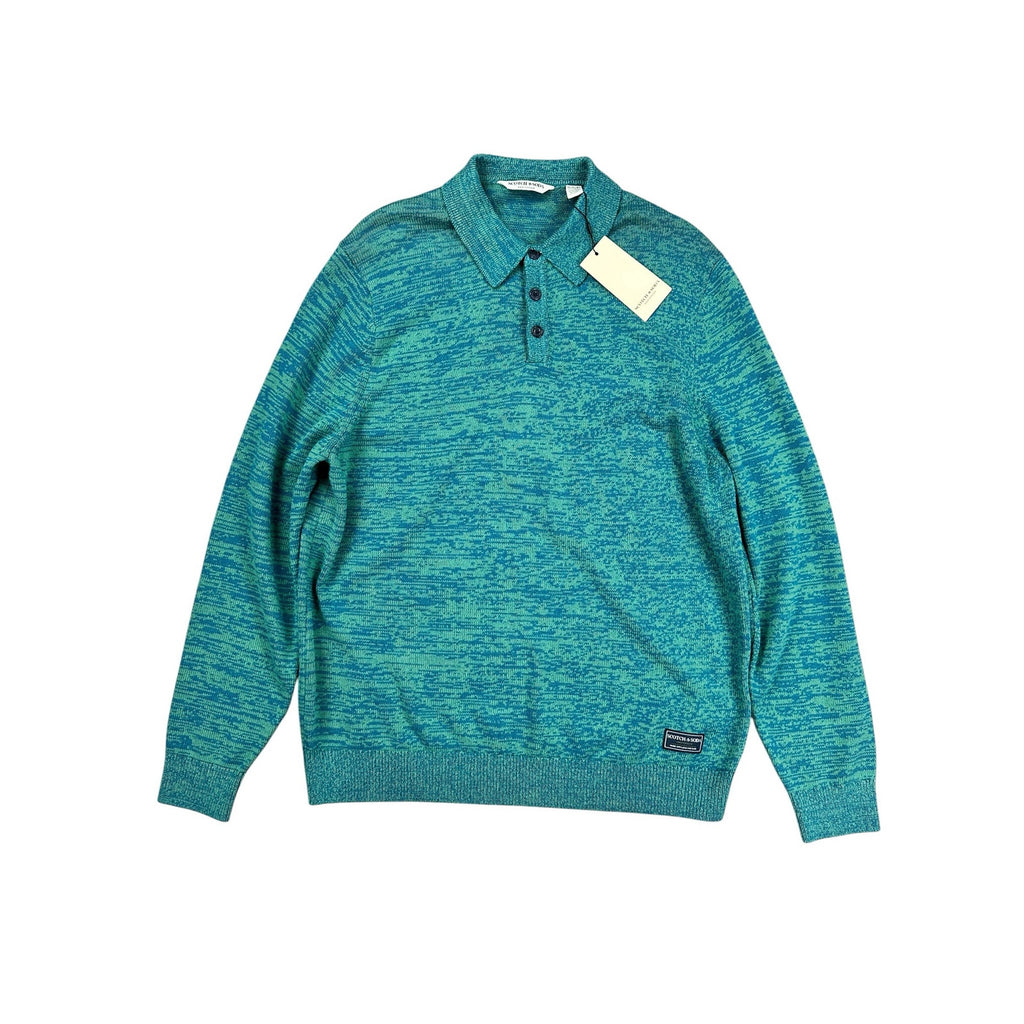 Scotch & Soda Uneven Marl Long Sleeve Sweater Polo in Ink Blue — Size XL
