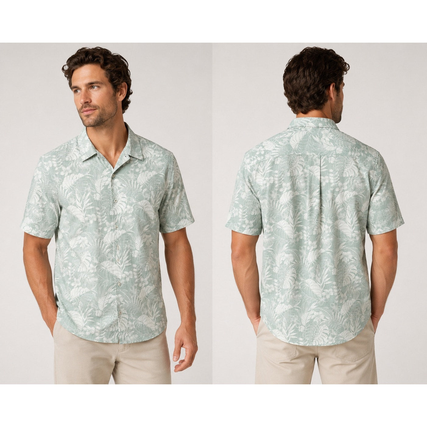 Tommy Bahama Hawaiian Floral Cotton Short Sleeve Camp Shirt in Natural Mint — Size Medium
