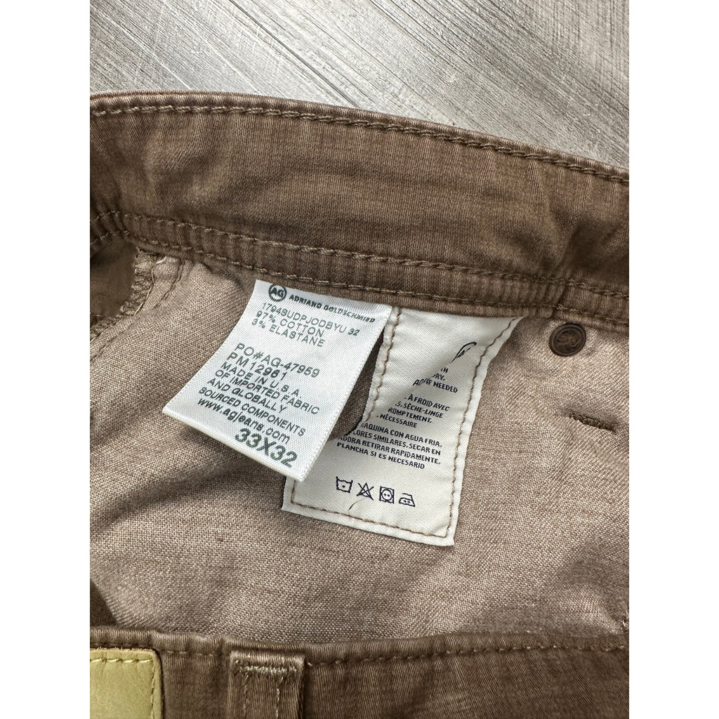 AG Adriano Goldschmied Everett Slim Straight Sueded Stretch Sateen Chino Jean in Brown Micro Check — Size 33x32 // Preowned