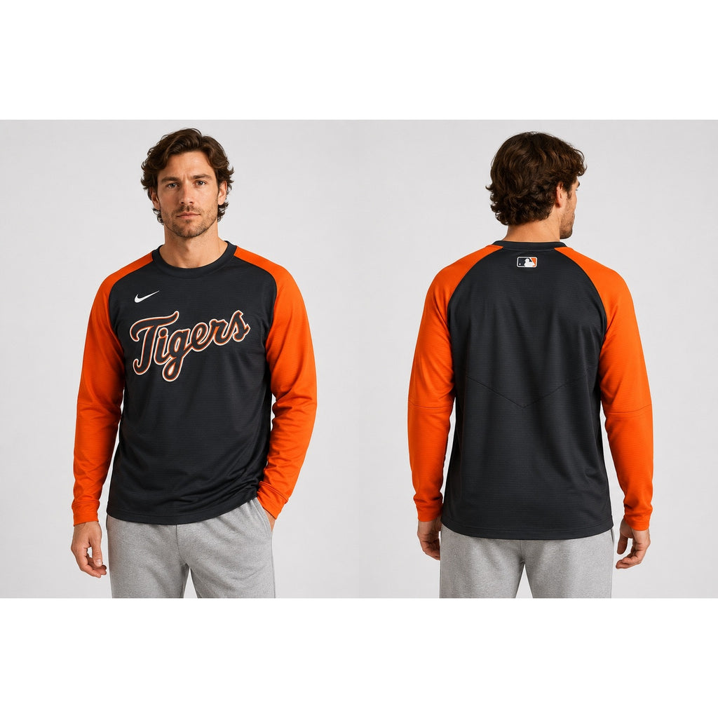 Nike Detroit Tigers Dri-FIT Therma Lined Long Sleeve Pullover in Orange Black — Size XL // Preowned