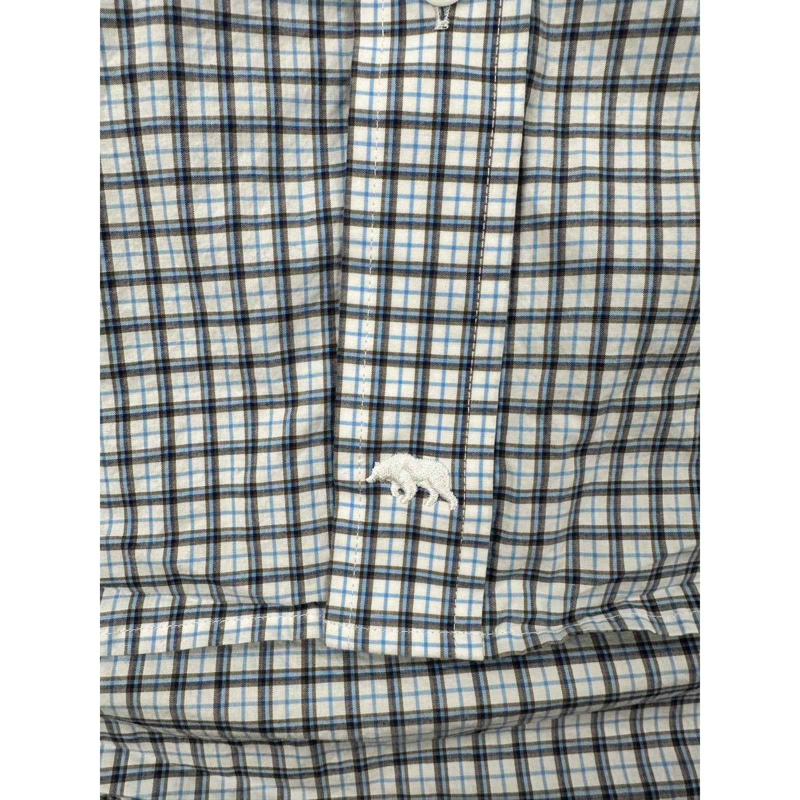 Onward Reserve Tailored Fit Plaid Long Sleeve Button Down in White, Blue, Navy and Dark Tan — Size XL // Preowned