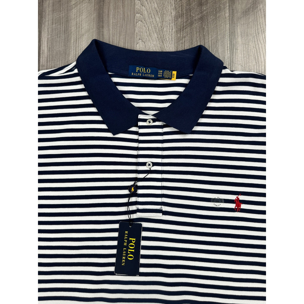 Polo Ralph Lauren Classic Fit Striped Mesh Polo Navy White — 5XB