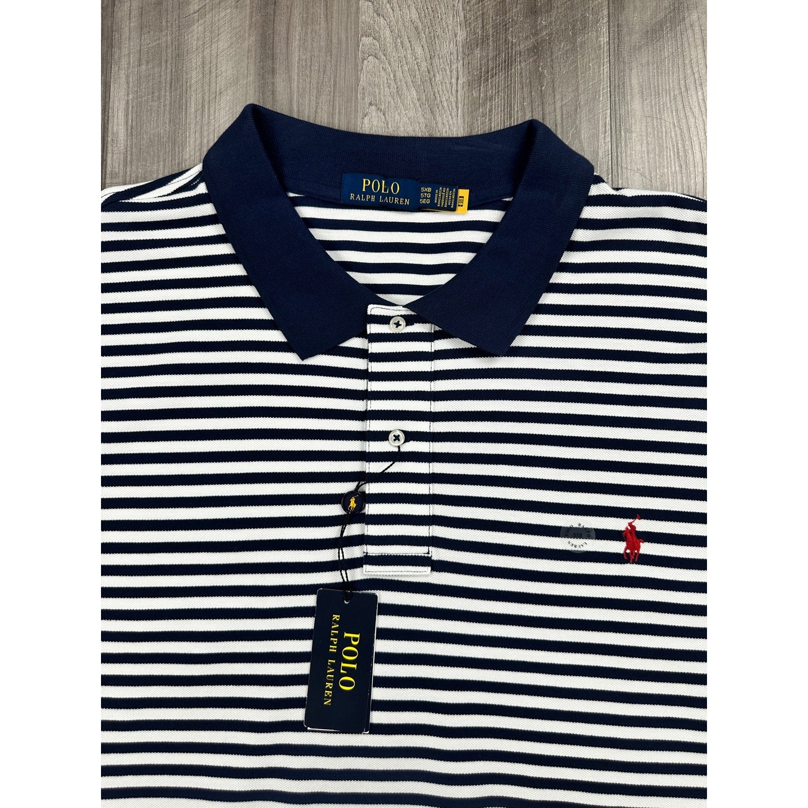Polo Ralph Lauren Classic Fit Striped Mesh Polo Navy White — 5XB