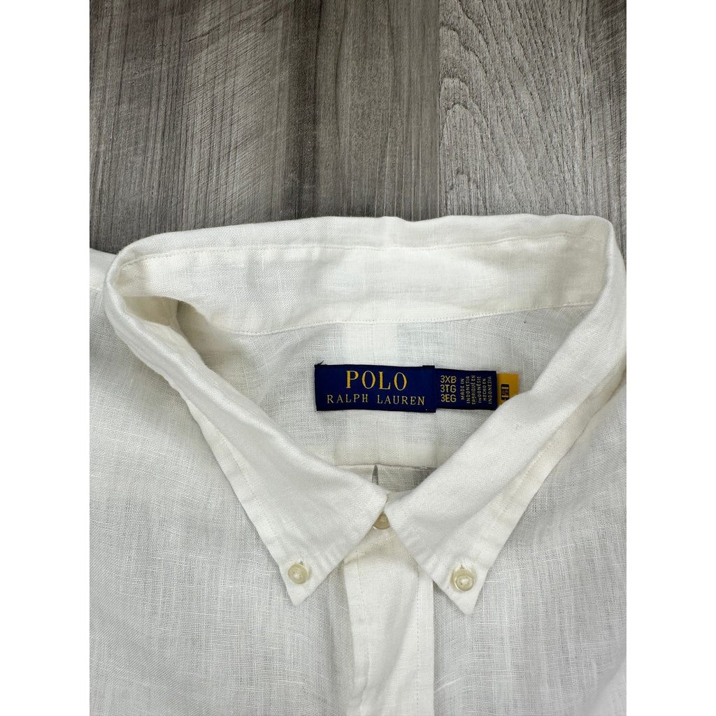 Polo Ralph Lauren Linen Classic Fit Long Sleeve Button Down in White Ivory — Size 3XB