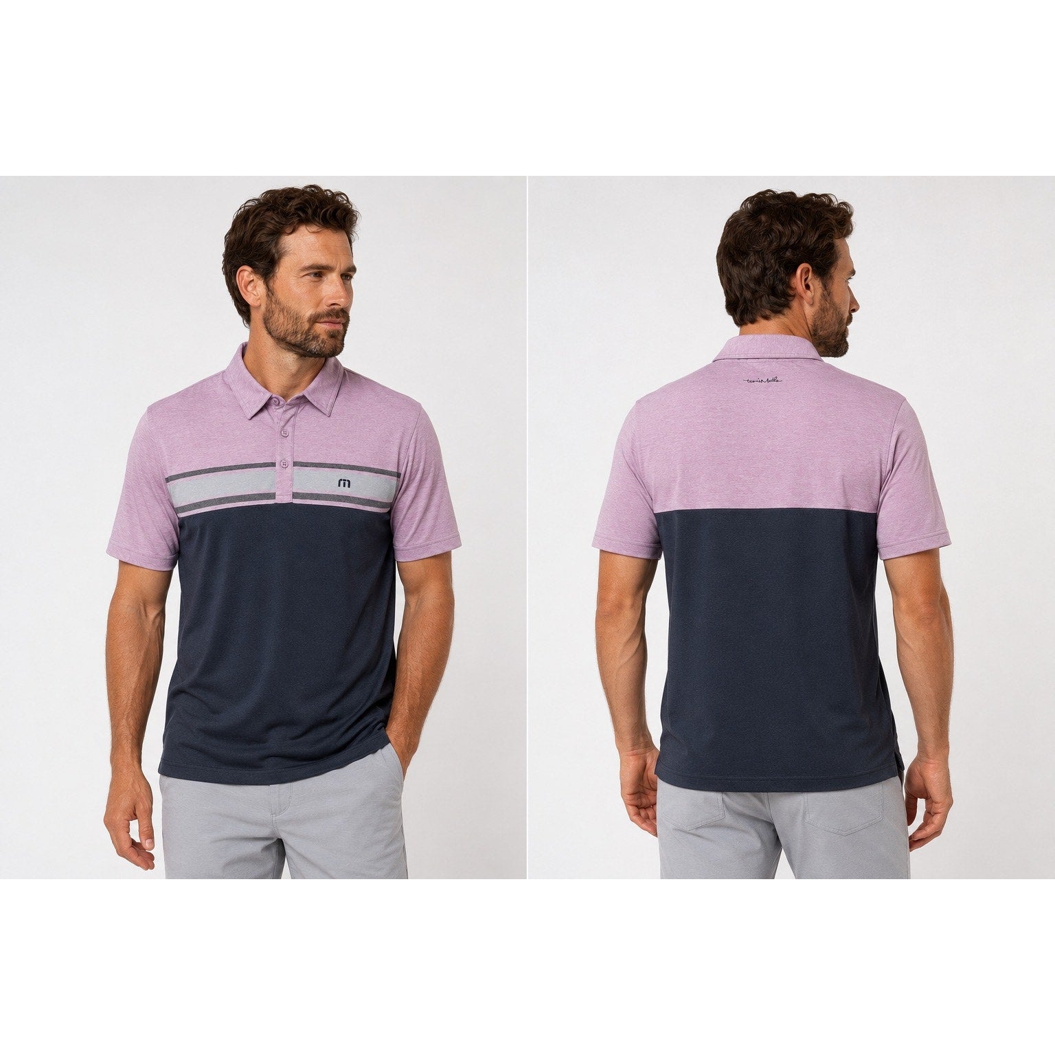 Travis Mathew We Have Fun Golf Polo in Light Purple, Black and Gray — Size XL // Preowned