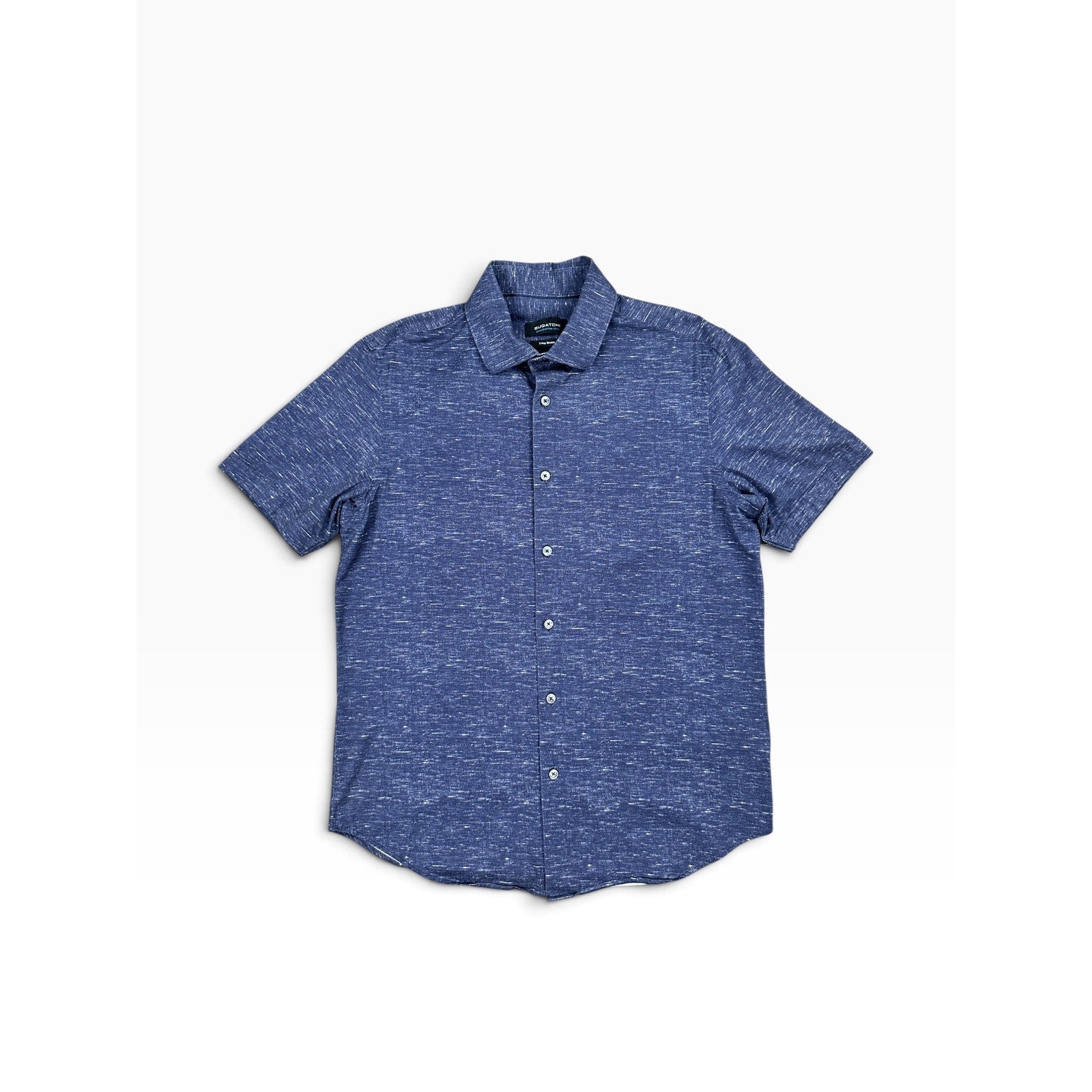 Bugatchi OoohCotton 8 Way Stretch Short Sleeve Shirt in Midnight — Size Medium // Preowned