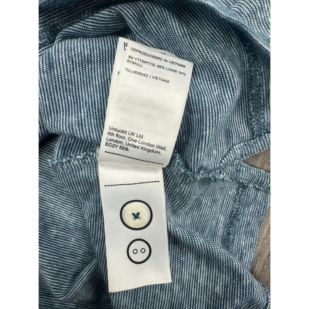 UNTUCKit Bardini Linen Blend Micro Stripe Regular Fit Polo — Size Medium // Preowned