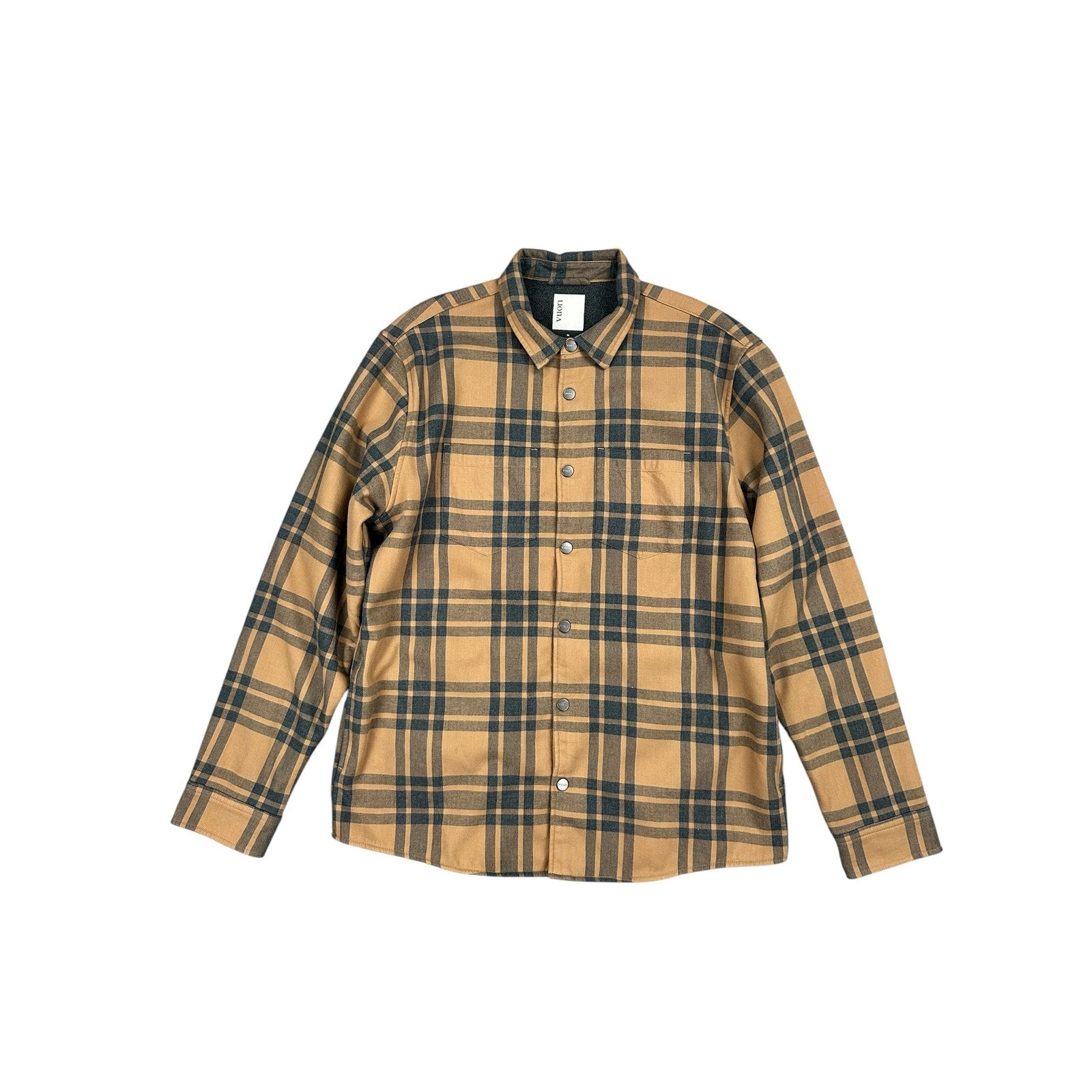 Vuori Range Flannel Shirt Jacket in Tan, Black — Size XL // Preowned
