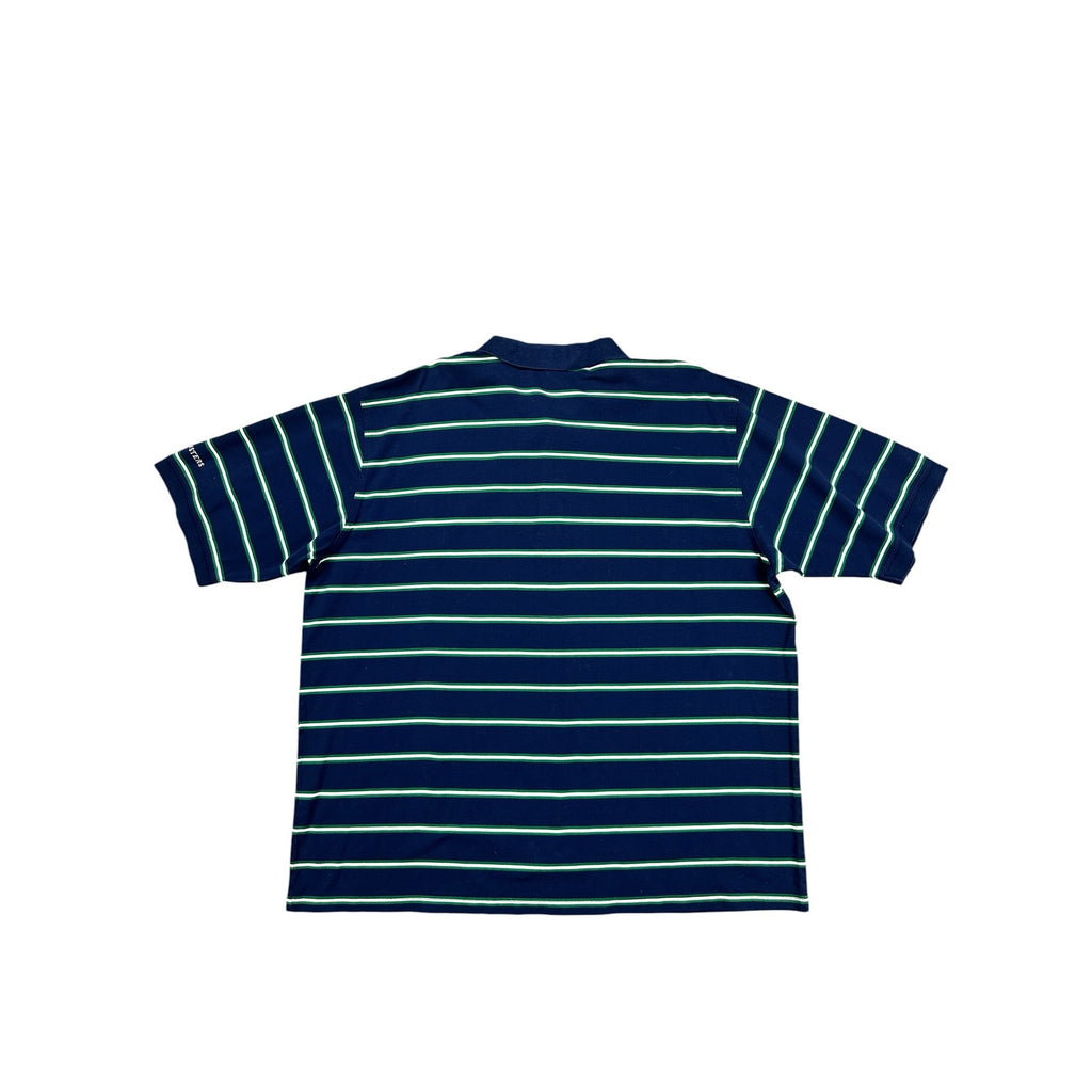 Masters Collection 60s Two Ply Mercerized Striped Mesh Knit Polo in Navy Green White — Size 2XL // Preowned