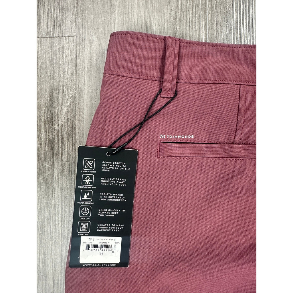 7 Diamonds Dynamic 7-Inch Hybrid Performance Shorts in Maroon — Size 36