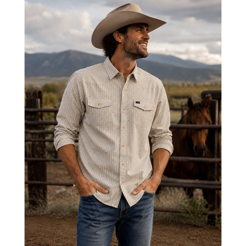 Howler Bros. H Bar B Tech Supernova Stripe Long Sleeve Snap Button in Leche — Size Medium // Preowned