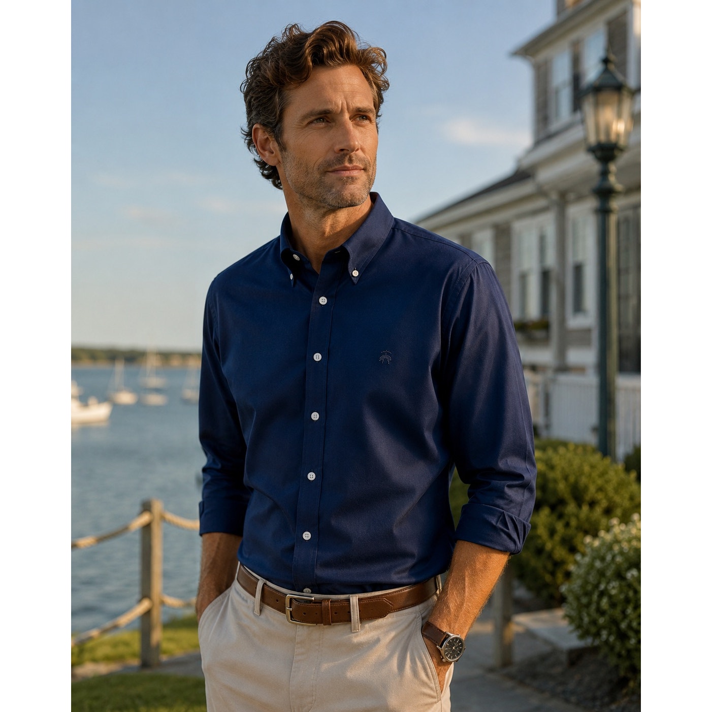 Brooks Brothers Non-Iron Stretch Oxford Cotton Regular Fit Sport Shirt in Navy — Size XL // Preowned
