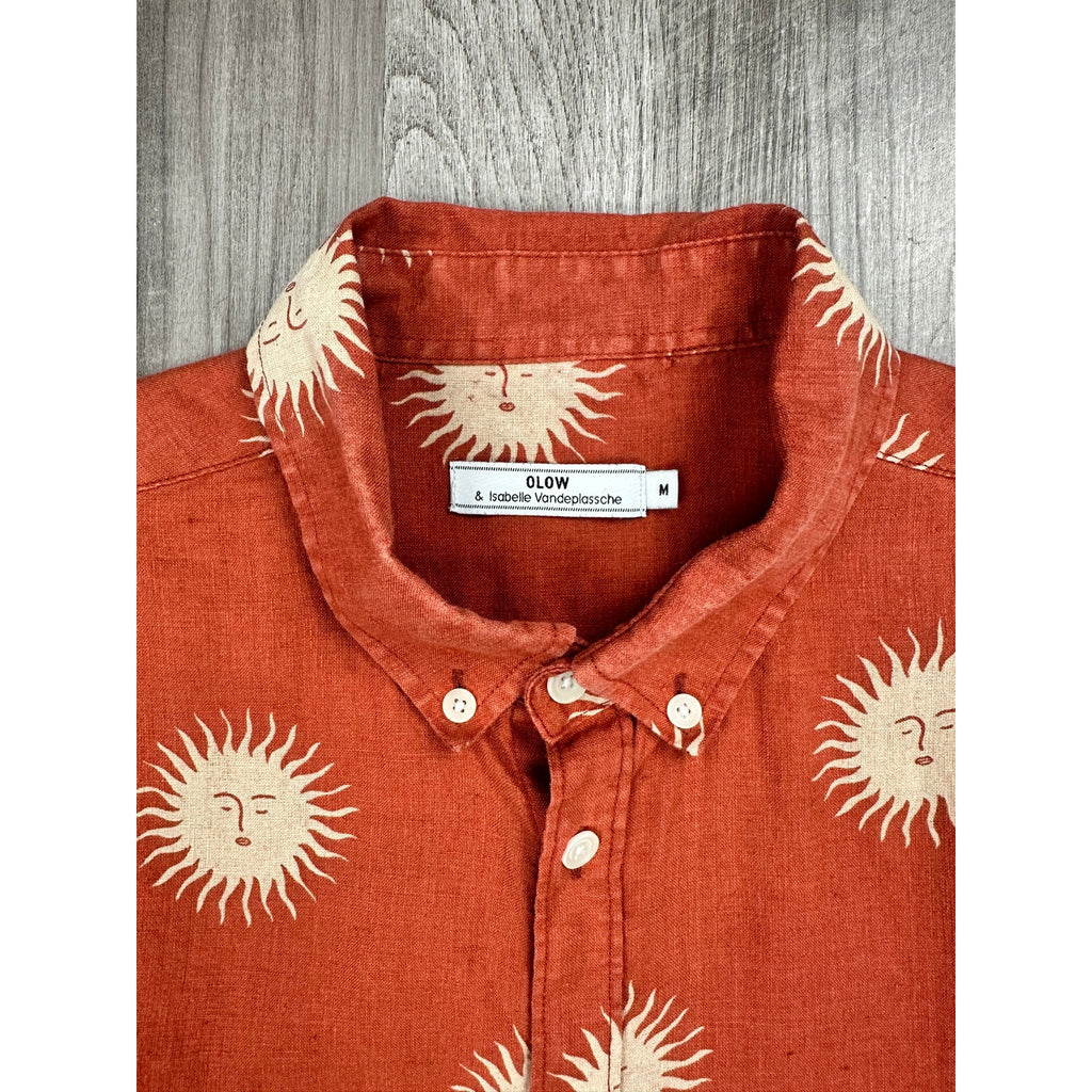 OLOW x Isabelle Vandeplassche Linen Sun Short Sleeve Button Down Shirt — Size Medium // Preowned