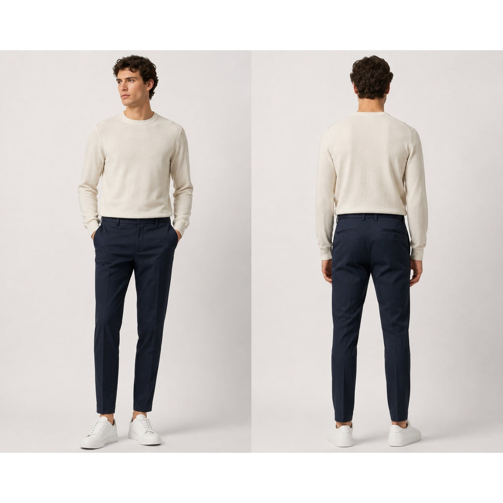 COS Slim Fit Tapered Cotton Trousers in Navy — Size 48 (US 32R) // Preowned