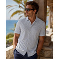 Bugatchi Miles Dot OoohCotton 8 Way Stretch Short Sleeve Shirt in Stone, Purple, Blue — Size Small