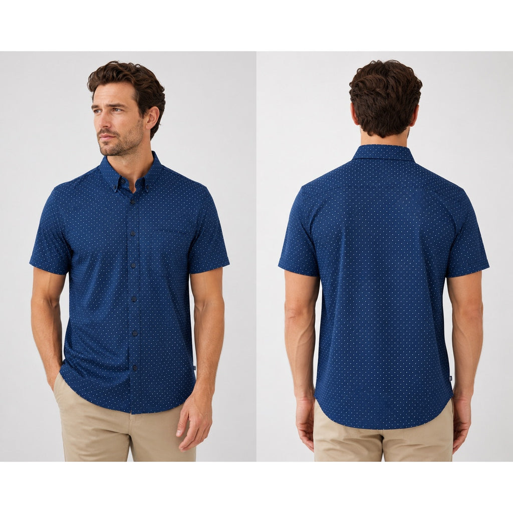 Mizzen+Main Leeward Performance Stretch Standard Fit Short Sleeve Button Down in Gray, Turquoise and Black — Size Large // Preowned
