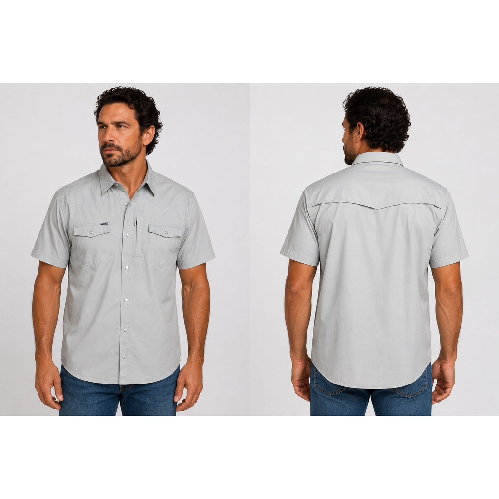 Poncho Outdoors The Laredo Slim Fit Western Performance Short Sleeve Pearl Snap in Gray — Size 2XL // Preowned