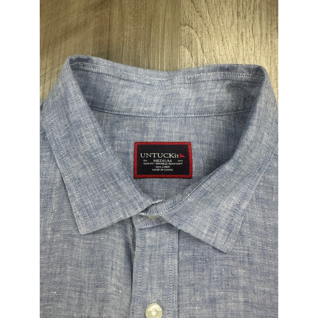 UNTUCKit Valente Linen Short Sleeve Button Down in Blue — Size Medium // Preowned