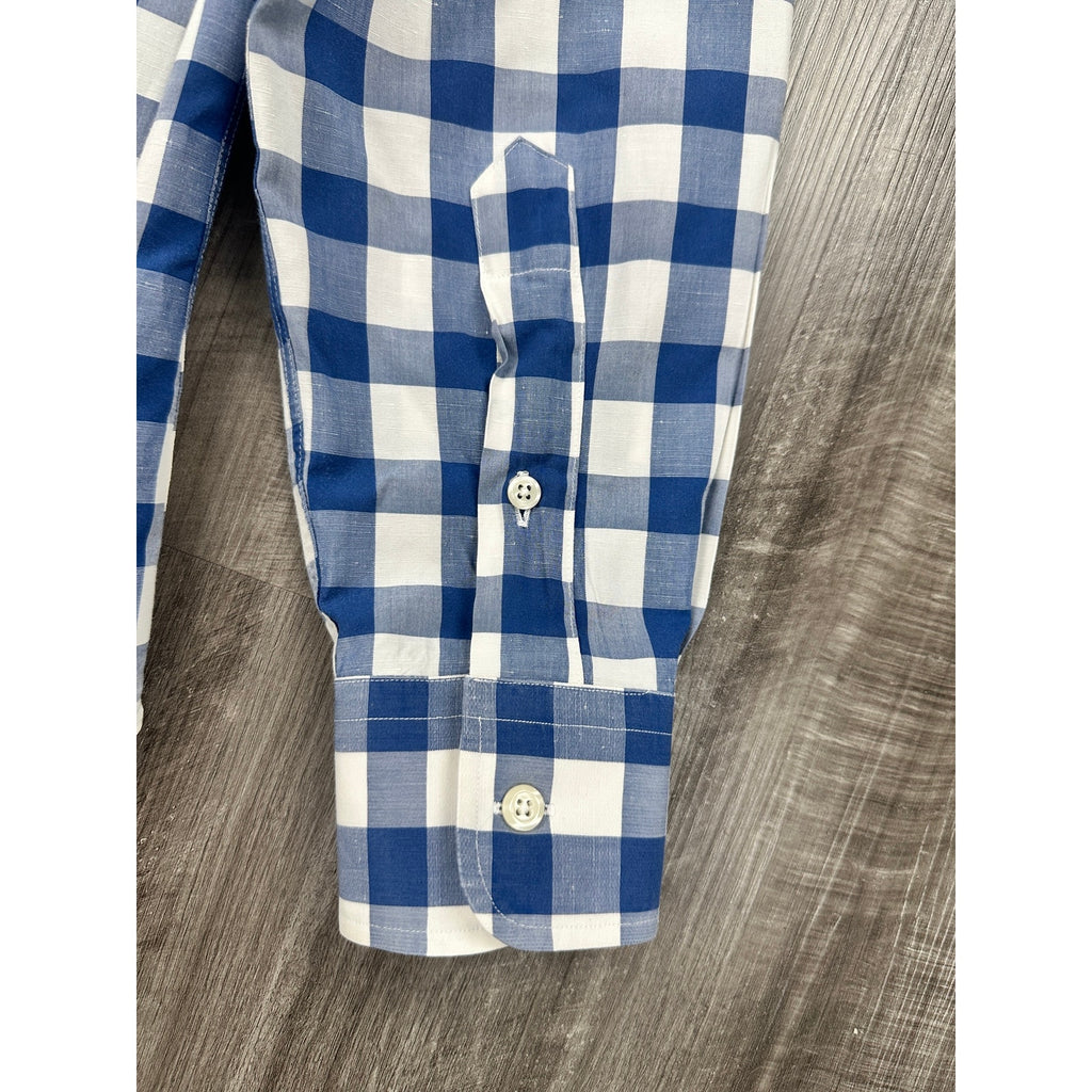 Gitman Bros. Made in USA Checkered Long Sleeve Button Down in Blue and White — Size Large // Preowned