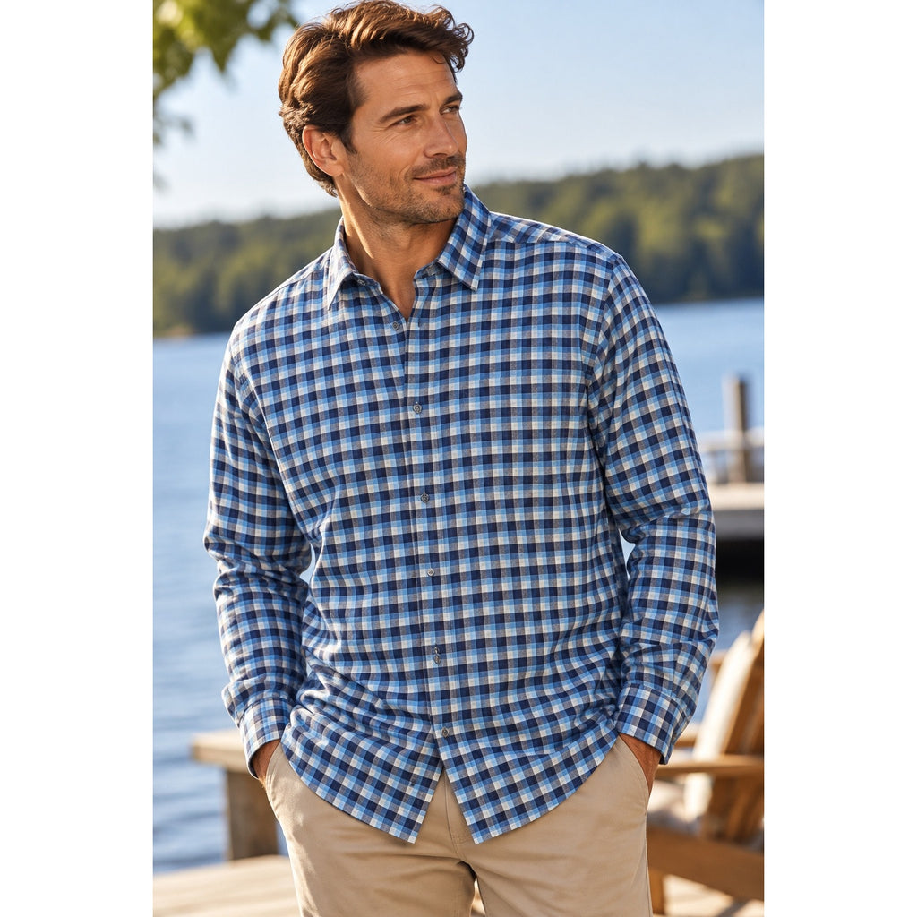 Peter Millar North Bay Crown Cotton Sport Plaid Long Sleeve Button Down Shirt — Size 2XT // Preowned