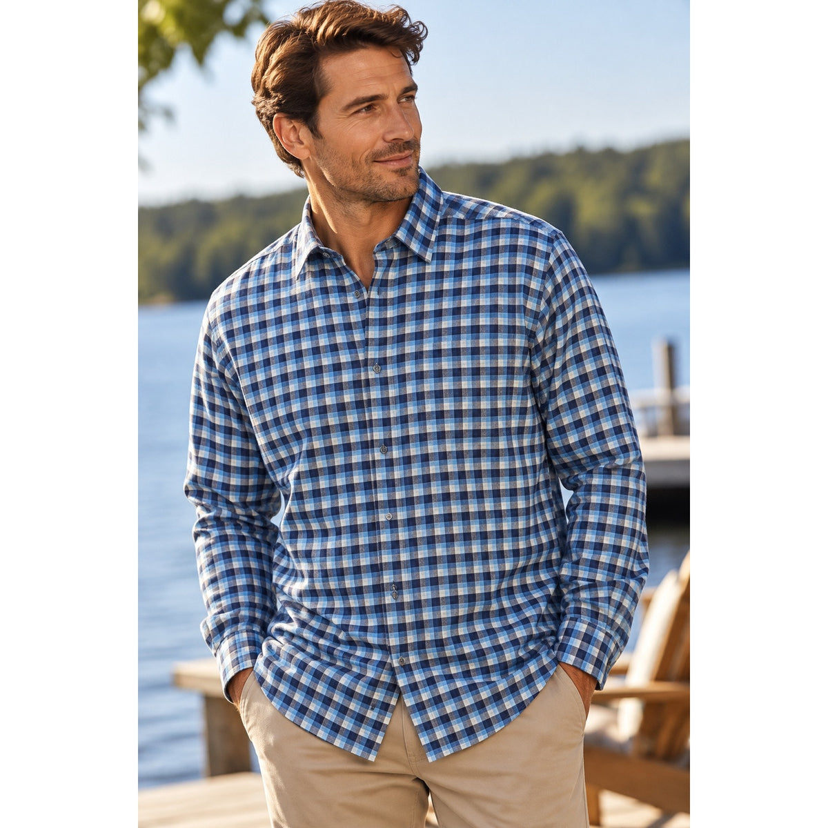 Peter Millar North Bay Crown Cotton Sport Plaid Long Sleeve Button Down Shirt — Size 2XT // Preowned