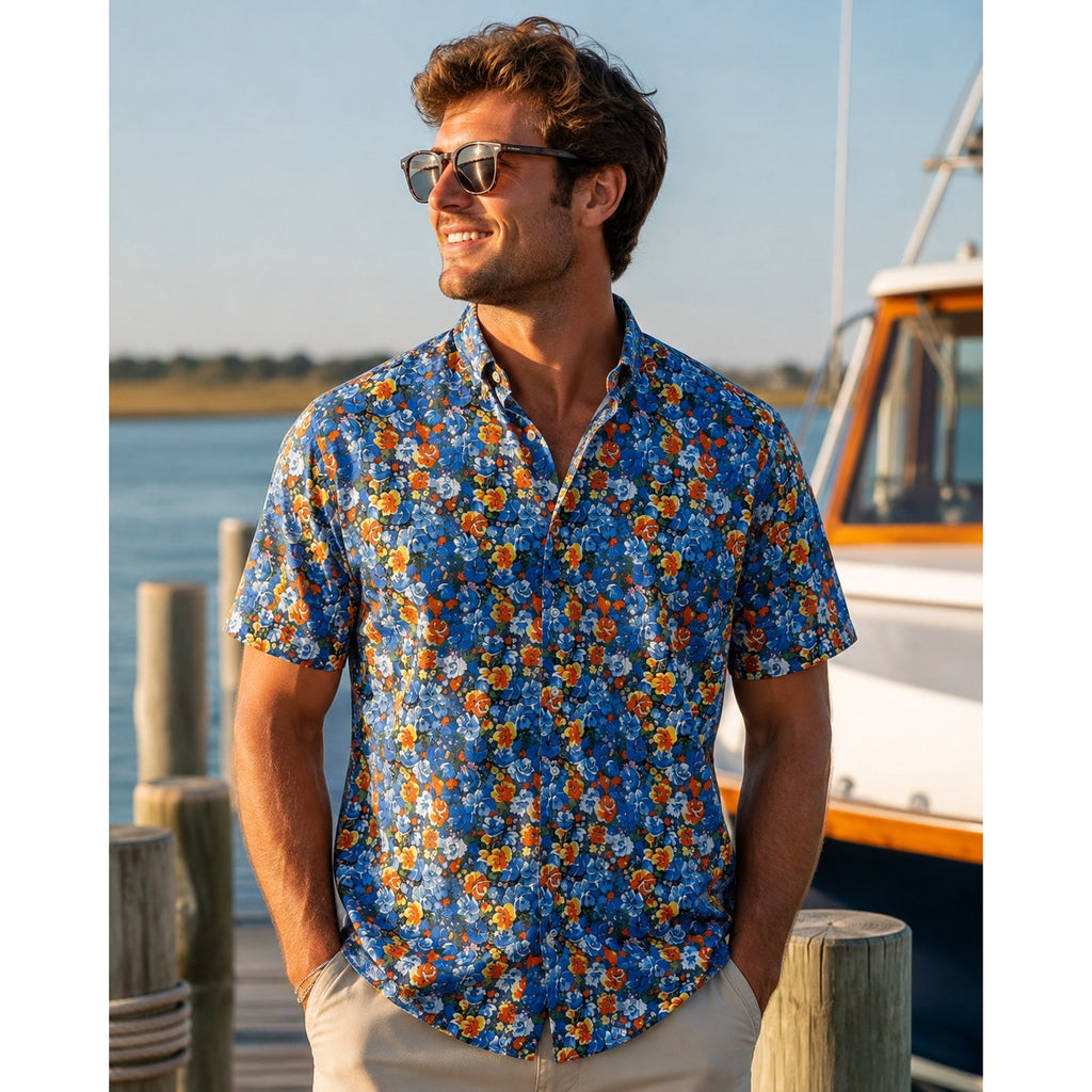 Johnnie-O Barren Hangin' Out Hawaiian Floral Short Sleeve Shirt in Oceanside — Size XL // Preowned