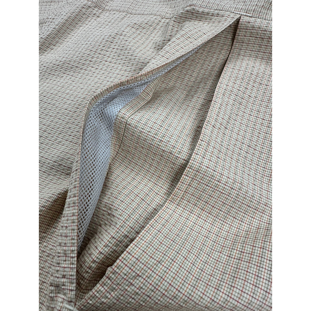 Simms Plaid Seersucker COR3 Short Sleeve Fishing Shirt in Cream Tan Olive Red Orange — Size Large // Preowned