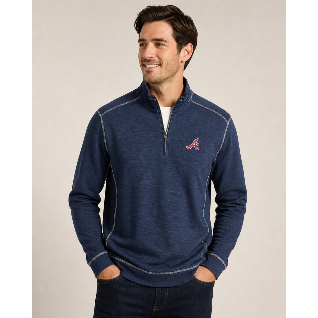 Atlanta Braves Tommy Bahama Tobago Bay Quarter Zip Pullover - XLT