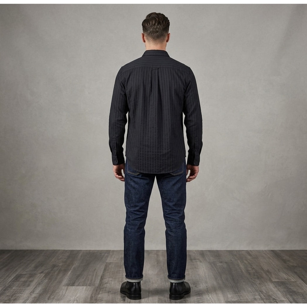Todd Snyder Jacquard Two Pocket Point Collar Black Long Sleeve Button Down - Med