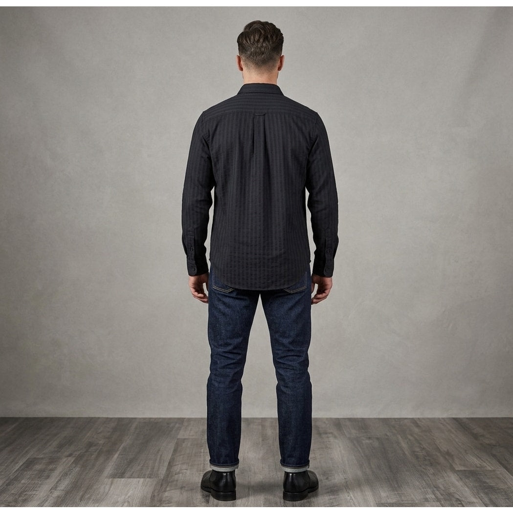Todd Snyder Jacquard Two Pocket Point Collar Black Long Sleeve Button Down - Med