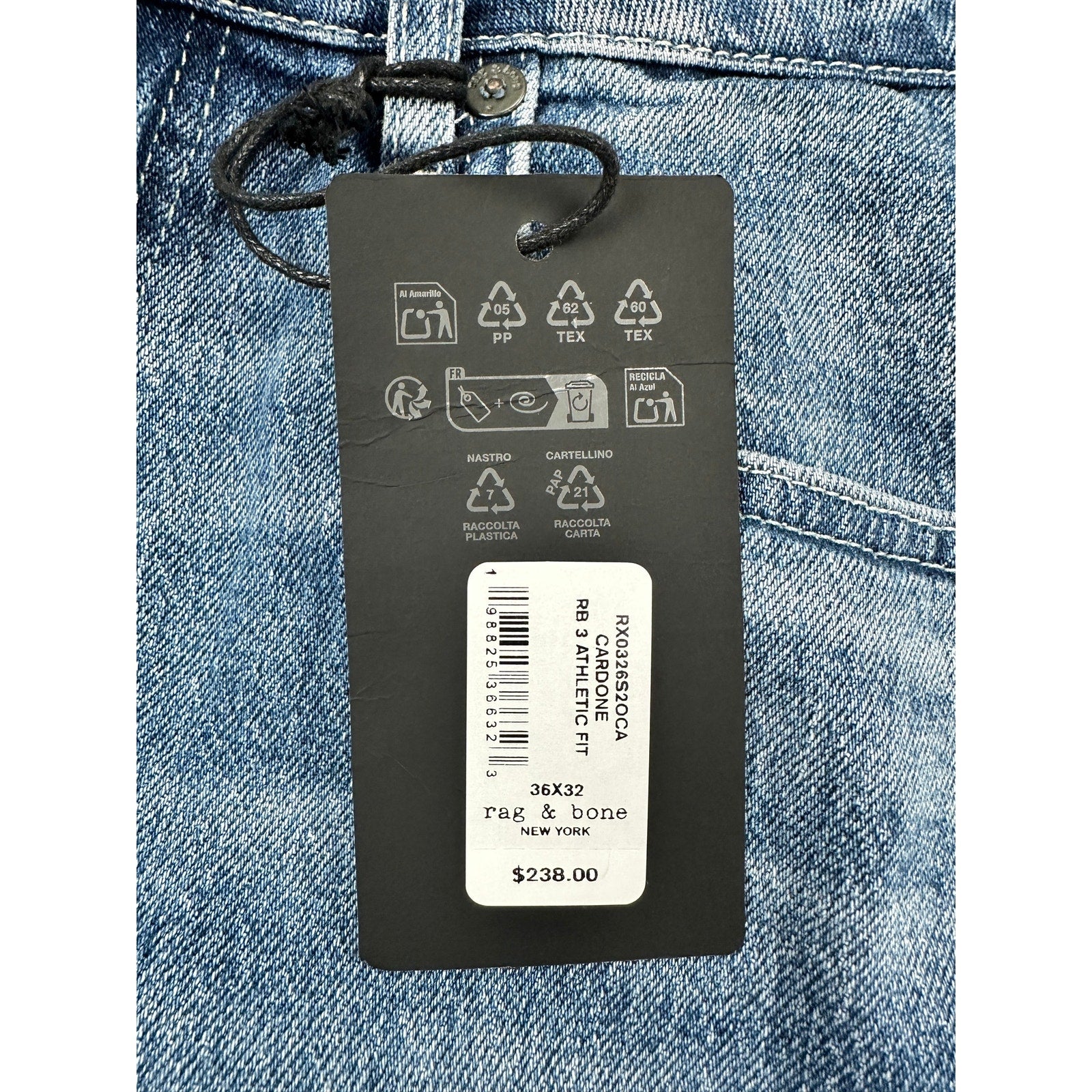 Rag & Bone RB 3 Athletic Fit Jeans in Cardone Blue — Size 36x32