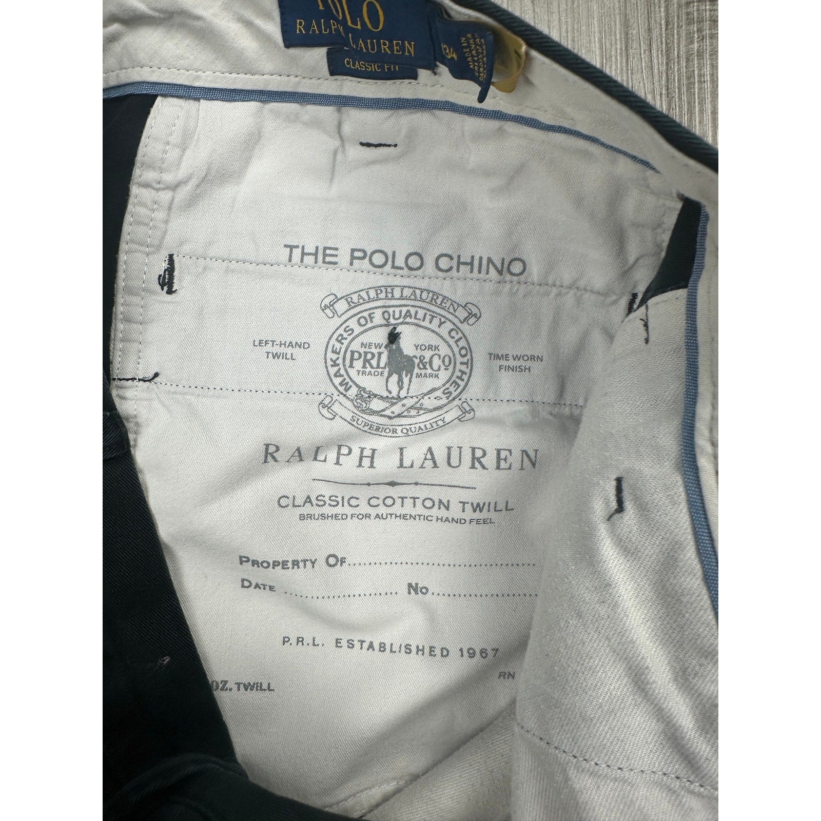 Polo Ralph Lauren Classic Fit Cotton Twill Chino Pants in Black — Size 38 // Preowned