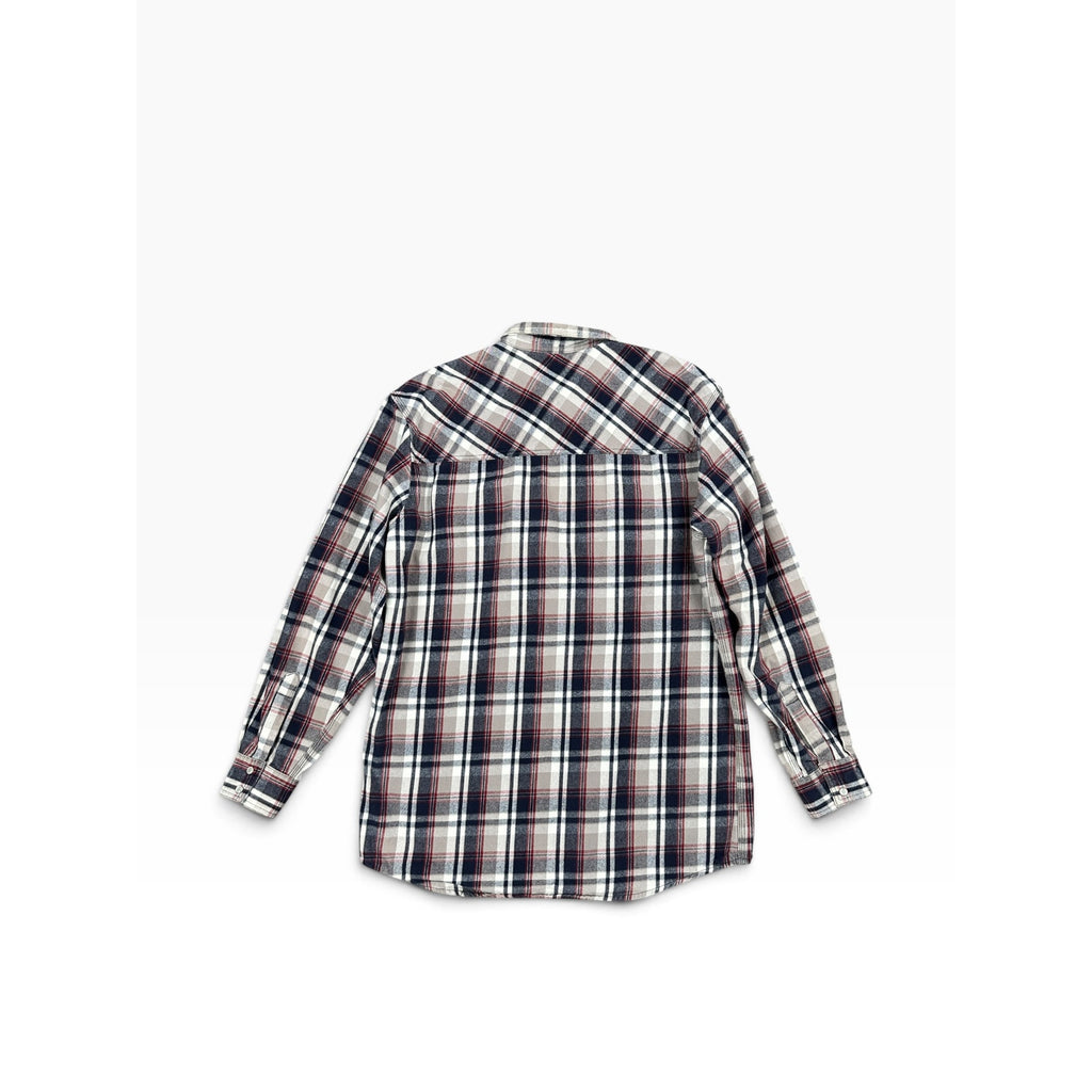 FiveBrother Heavyweight 9oz Western Pearl Snap Flannel Long Sleeve Shirt in White, Gray, Navy, Red — Size Large Tall // Preowned
