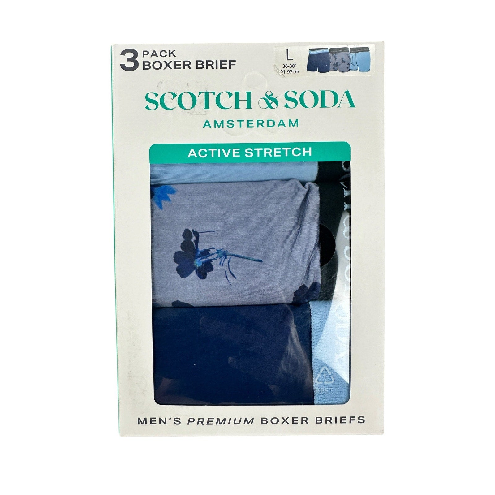 Scotch & Soda Active Stretch Premium Boxer Briefs 3-Pack in Multi — Size Large