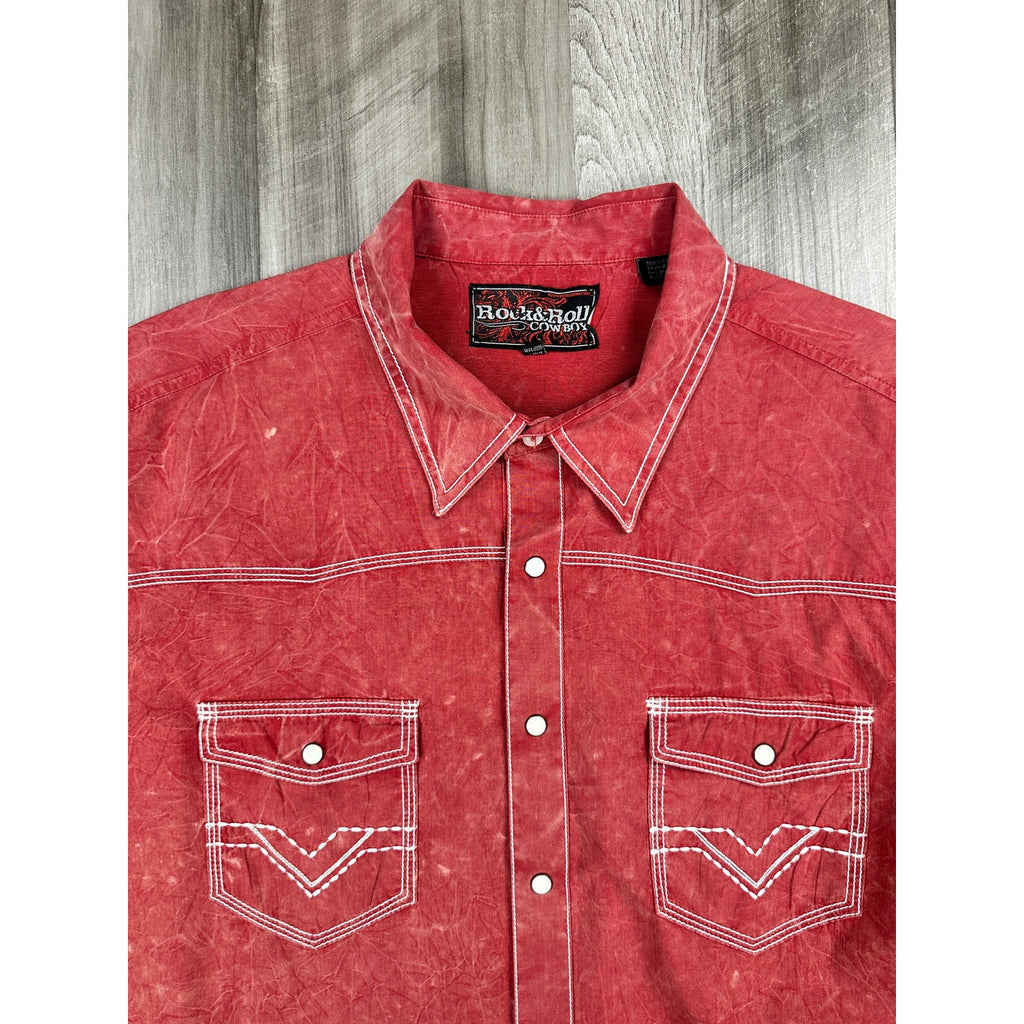Rock & Roll Cowboy Vintage Washed Long Sleeve Pearl Snap in Brick Red — Size 2XL // Preowned