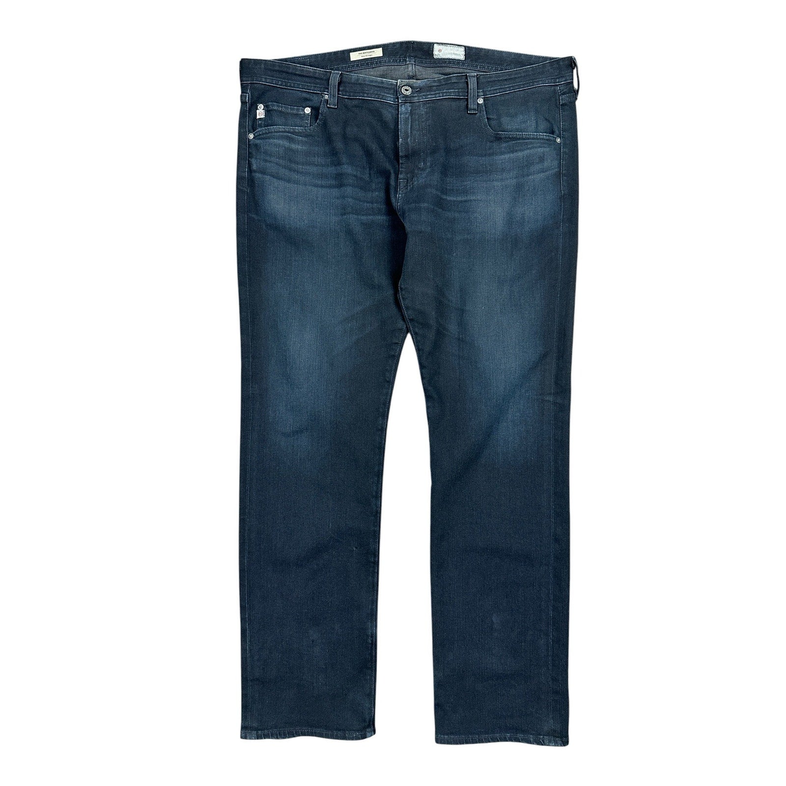 AG Adriano Goldschmied The Matchbox Slim Straight Jeans in Dark Blue Stone Wash — Size 40 // Preowned