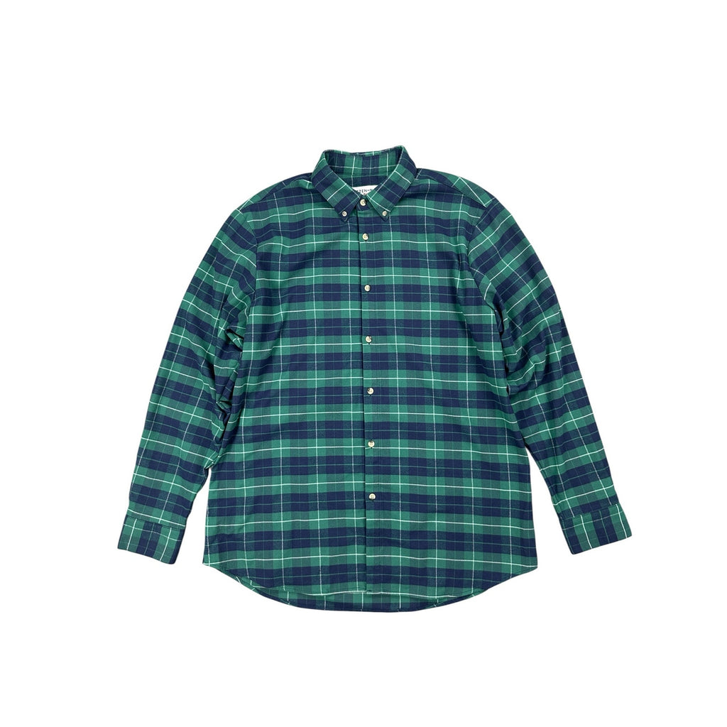Mizzen+Main Flannel Plaid Trim Fit Long Sleeve Button Down in Green, Navy and White — Size 2XL // Preowned