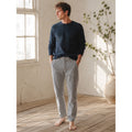 Alex Crane Cham Linen Feel Breezy Button Fly Lines Pants in Navy, Linen White — Size 28