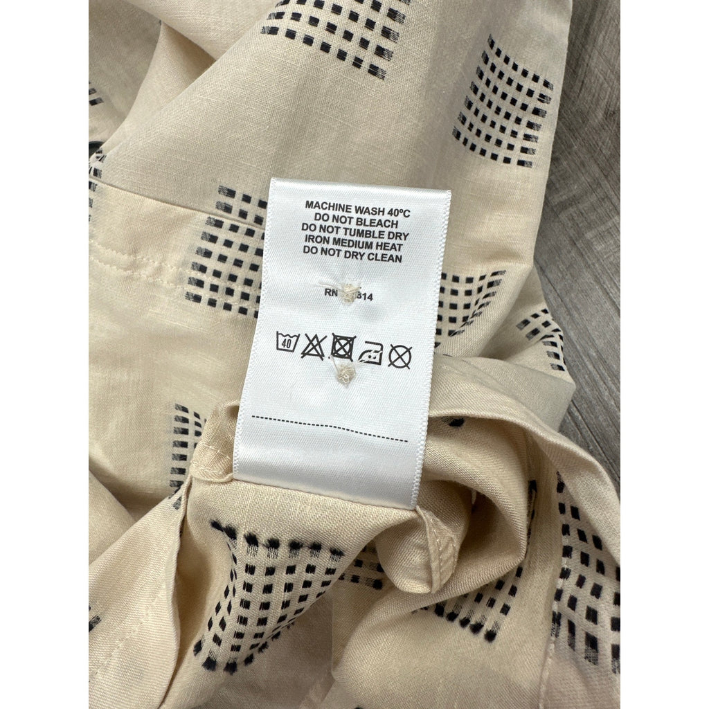 Billy Reid Short Sleeve Linen Blend Camp Shirt in Natural and Black — Size Medium // Preowned