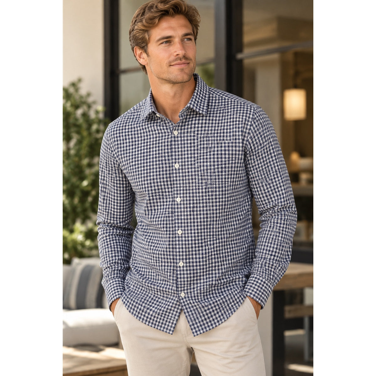 Mizzen+Main Leeward Collection Performance Plaid Trim Fit Long Sleeve Shirt — Size XL // Preowned